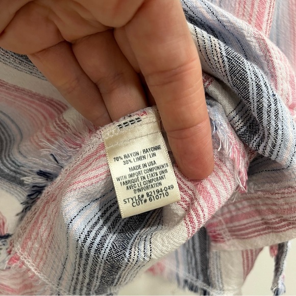 Bella Dahl Striped Linen-Blend Collared Blouse Button Up Blue Pink Size Large - Picture 10 of 11